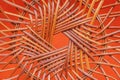 Wicker basket bottom isolated on orange background. Basketry. Traditional art and craft