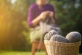 Wicker basket with brown threads