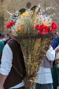 Wicker Basket Carried over the Shoulder of Countryman Royalty Free Stock Photo