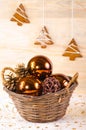 Wicker basket with Christmas glassballs Royalty Free Stock Photo
