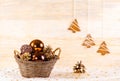 Wicker basket with Christmas glassballs Royalty Free Stock Photo