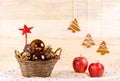 Wicker basket with Christmas glassballs Royalty Free Stock Photo