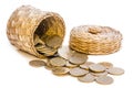 Wicker basket with coins