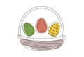 Wicker basket with colorful Easter eggs. Continuous one line drawing. Vector illustration isolated on white background Royalty Free Stock Photo