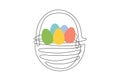 Wicker basket with colorful Easter eggs. Continuous one line drawing. Vector illustration isolated on white background Royalty Free Stock Photo