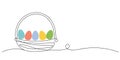 Wicker basket with colorful Easter eggs. Continuous one line drawing. Vector illustration isolated on white background Royalty Free Stock Photo