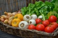 Wicker basket with fresh vegetables