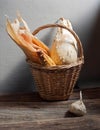 Wicker basket, corn, garlic, pumpkin, zucchini Royalty Free Stock Photo
