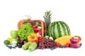 Wicker basket with different fruits and vegetables Royalty Free Stock Photo