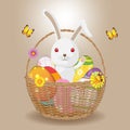 Wicker Basket Easter Egg Rabbit Vector Royalty Free Stock Photo