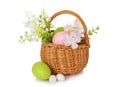 Wicker basket with Easter eggs Royalty Free Stock Photo