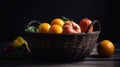 a wicker basket filled with assorted fruits and vegetables Royalty Free Stock Photo