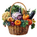 A Wicker Basket Filled with Fall Harvest Vegetables Royalty Free Stock Photo