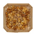 Wicker basket filled with peanut snack mix