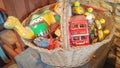 Basket of Antique Children`s Toys