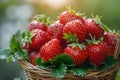 Wicker Basket Filled With Ripe Strawberries Generative AI Royalty Free Stock Photo