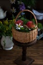 a wicker basket filled with ripe tomatoes. Royalty Free Stock Photo