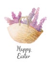 wicker basket with flowers spring easter illustration watercolor