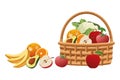 Wicker basket with fruit and vegetables Royalty Free Stock Photo