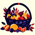 Wicker basket full of autumn fruits and berries. Vector illustration. AI Generated Royalty Free Stock Photo