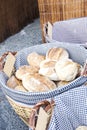 Wicker basket full of breads Royalty Free Stock Photo