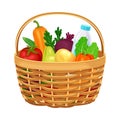 Wicker Basket Full of Food and Products from Grocery Market Vector Illustration Royalty Free Stock Photo