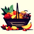 Wicker basket full of fresh fruits and vegetables. Vector illustration. Generative AI Royalty Free Stock Photo