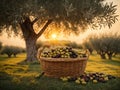 Wicker basket full of fresh olives