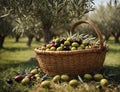 Wicker basket full of fresh olives