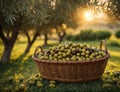 Wicker basket full of fresh olives