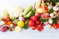 Wicker basket full of organic fruit and vegetables. Royalty Free Stock Photo