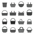 Wicker basket icons set, simple style