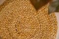 Wicker basket or interior decor close-up. The texture of weaving in a circle Royalty Free Stock Photo