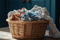 Wicker basket with laundry close-up. Washday Royalty Free Stock Photo