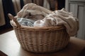 Wicker basket with laundry close-up. Washday Royalty Free Stock Photo