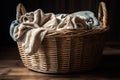 Wicker basket with laundry close-up. Washday Royalty Free Stock Photo