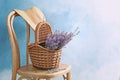 Wicker basket with lavender flowers Royalty Free Stock Photo