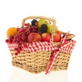 Wicker basket with mixed summer fruit Royalty Free Stock Photo