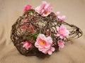 Wicker basket with pale pink Sakura flowers Royalty Free Stock Photo