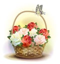 Wicker basket with roses.