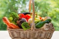 Wicker basket with a set of vegetables for Ukrainian soup - borscht: beets, carrots, tomatoes Royalty Free Stock Photo