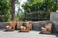 Wicker Basket Sledges in Monte, Madeira, Portugal. Traditional mean of transport between Monte and Funchal, now tourist attraction