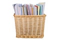 Wicker Basket With Textbooks And Catalogs