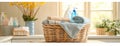 Wicker Basket With Towels and Soap Royalty Free Stock Photo