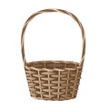 Wicker basket vector illustration isolated on white, back part on separate layer for easy editing. Empty decorative brown woven Royalty Free Stock Photo