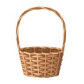 Wicker basket vector illustration isolated on white, back part on separate layer for easy editing. Empty decorative natural woven