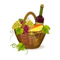 Wicker basket with wine products