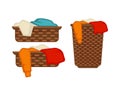 Wicker baskets with dirty laundry isolated illustrations set