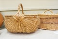 Wicker baskets with lid. Eco retro baskets Royalty Free Stock Photo