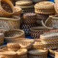 Wicker Baskets Seamless Pattern, New Wickerwork, Hand Made Basket Mockup, Bamboo Container Royalty Free Stock Photo